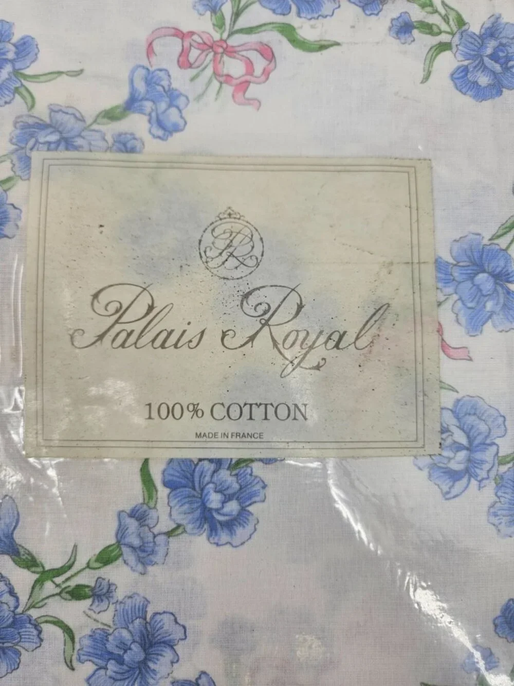 VTG New Palais Royal Cotton Twin Fitted Sheet Made in France Blue Floral